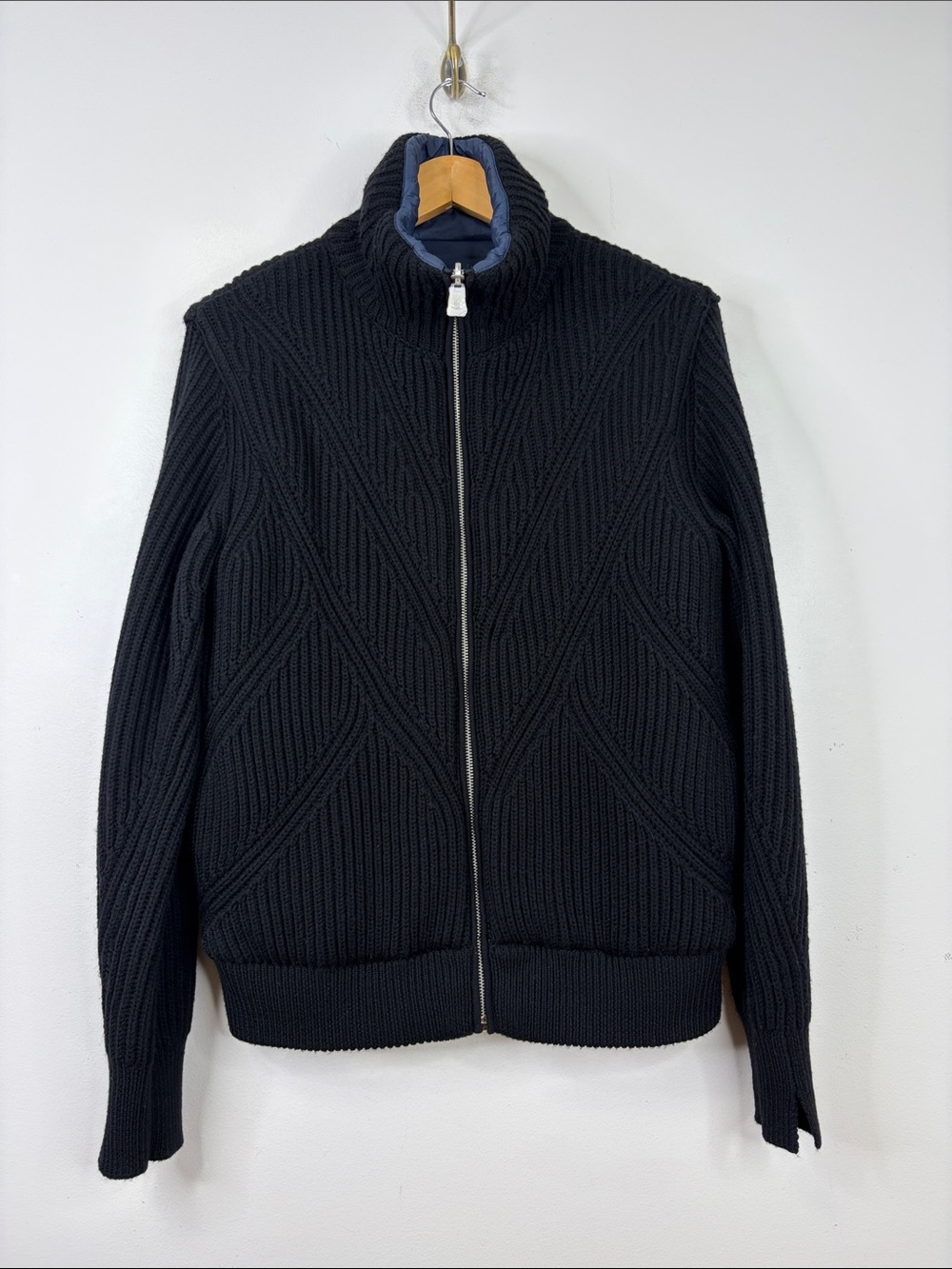Rag and Bone Sweater Jacket Womens Large Black Merino Wool Chunky Rib Reversible